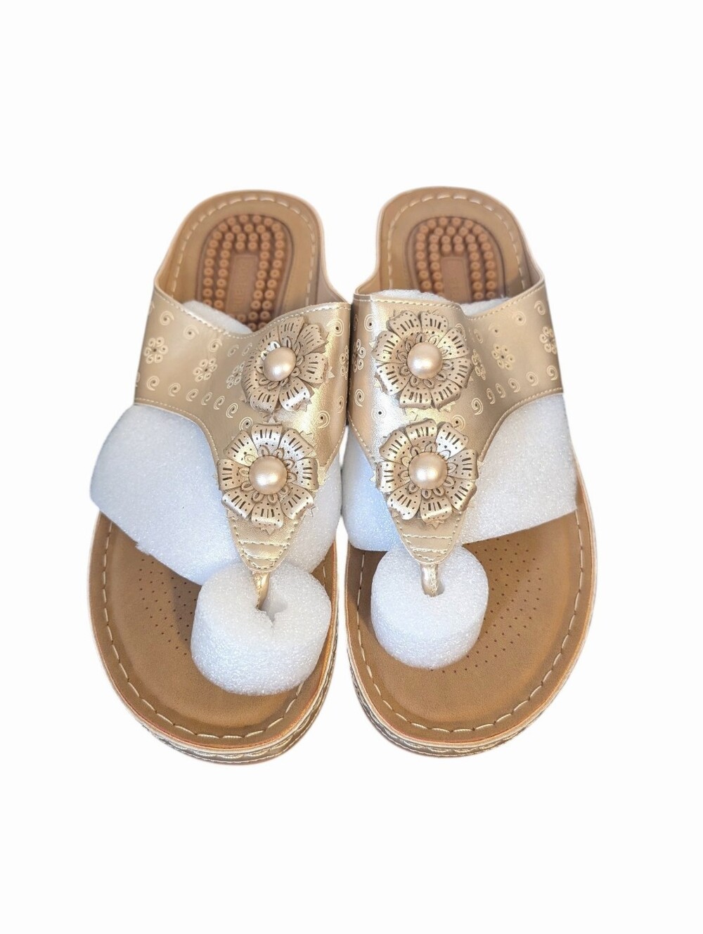 Ecetana Floral Wedge Flip Flops